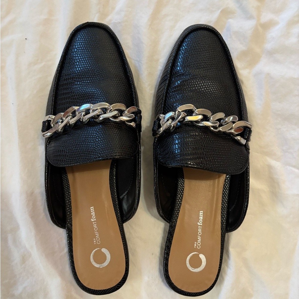 ASOS black and silver chain mules size 9